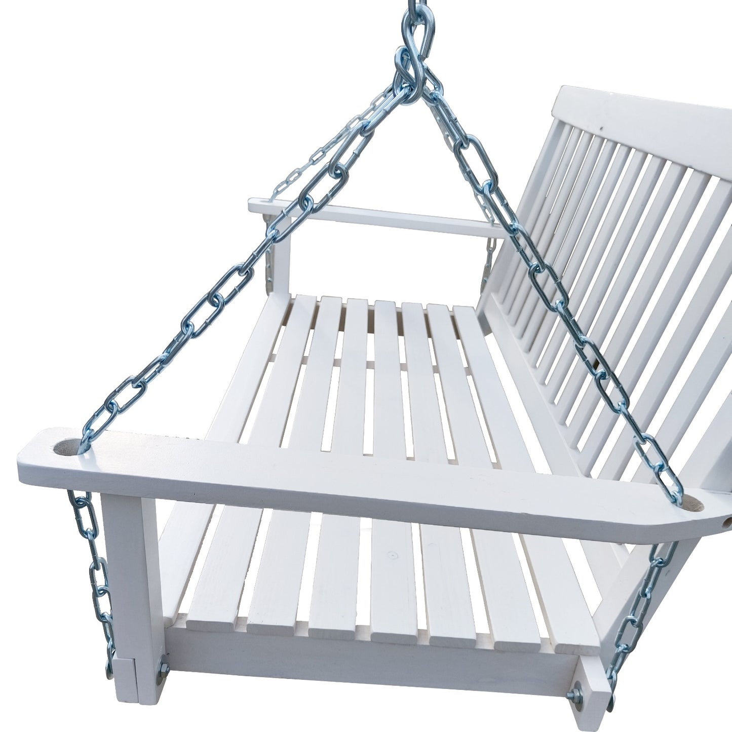 US Local Front Porch Swing With Armrests, Wood Bench & Hanging Chains For Outdoor Patio