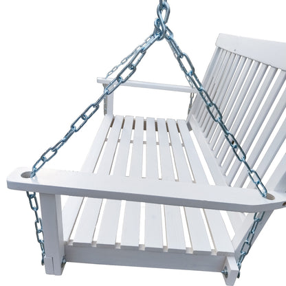 US Local Front Porch Swing With Armrests, Wood Bench & Hanging Chains For Outdoor Patio