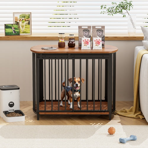 US Local 31.5 Furniture Style Dog Crate For Small And Medium Dogs, Wooden Cage Indoor Kennel Furniture, Modern Dog Crate End Table With Double-Doors