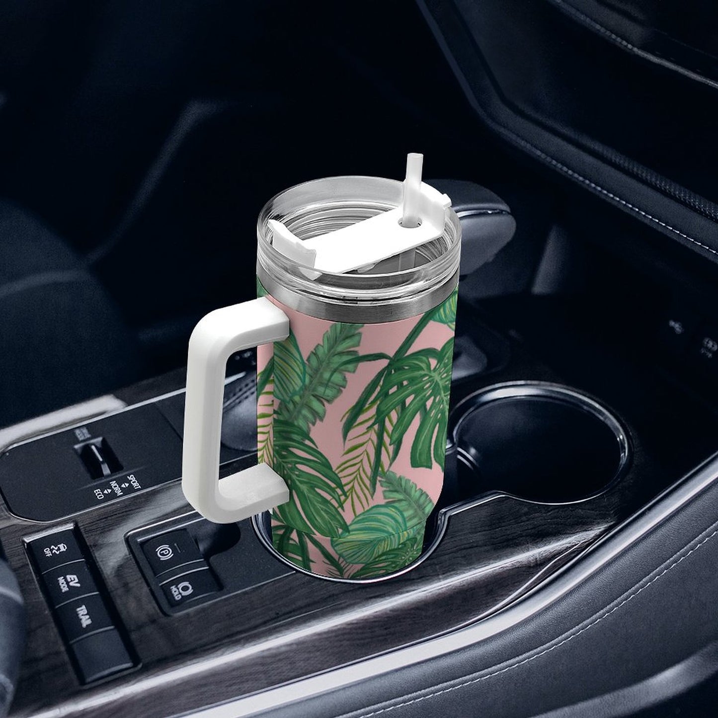 PHDT00047 POD US Local Tumbler 40 oz Large Capacity Car Cup Tropical, Monstera, Pink, Greenery