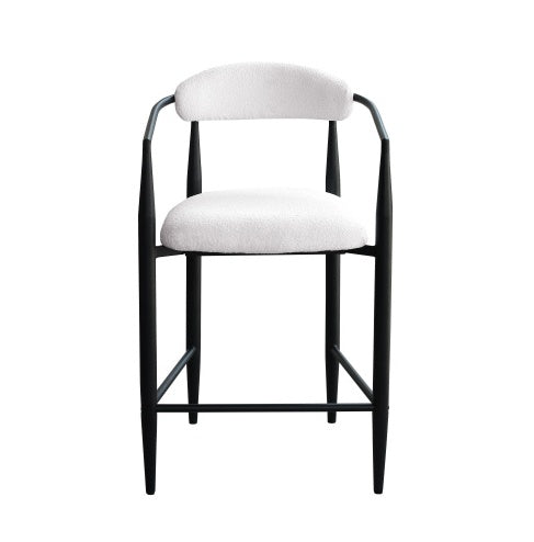 US Local Modern Boucle Bar Stools Set Of 2 Modern Upholstered Bar Height Barstools Vintage High Island Chairs With Metal Frame Back Arms For KitchenHome Pub Dining Room