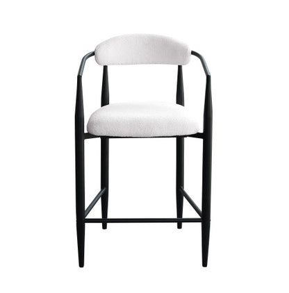 US Local Modern Boucle Bar Stools Set Of 2 Modern Upholstered Bar Height Barstools Vintage High Island Chairs With Metal Frame Back Arms For KitchenHome Pub Dining Room