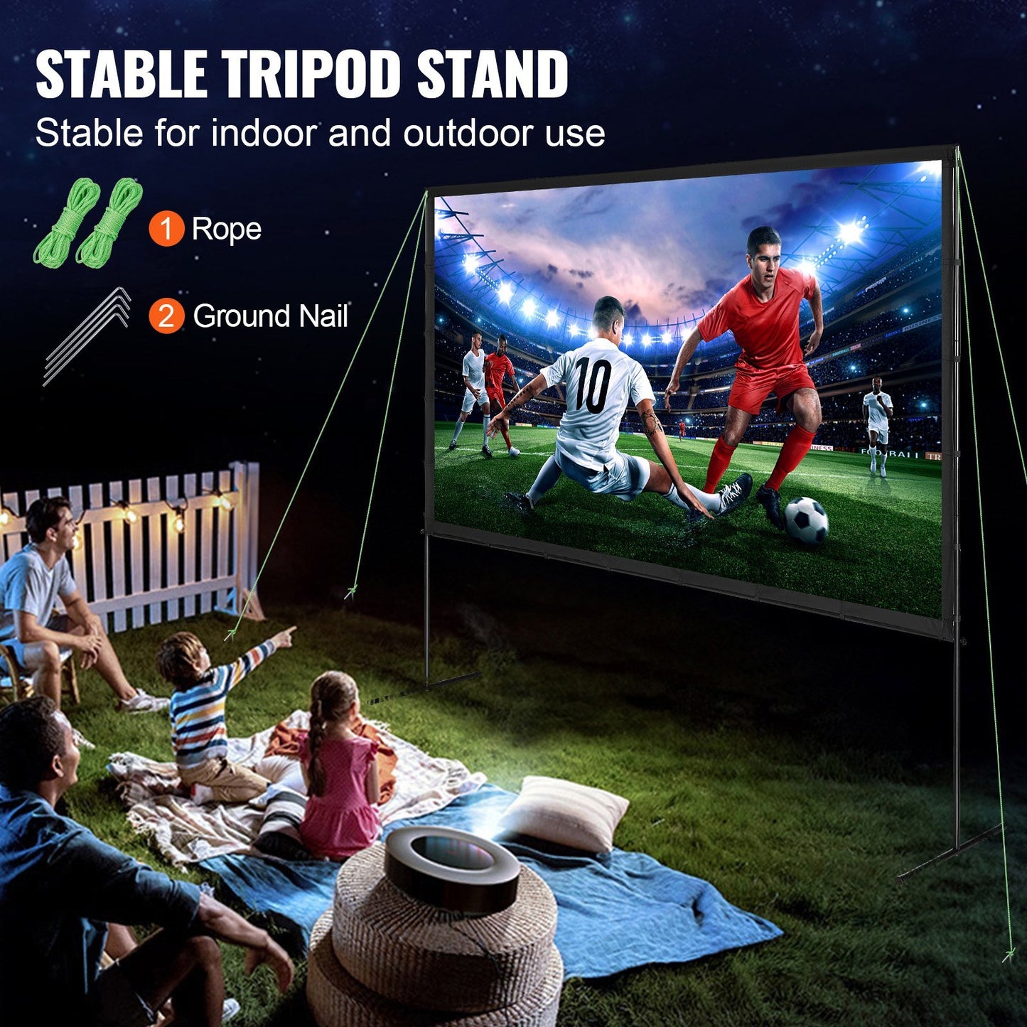 US Local VEVOR Projector Screen With Stand, 120 Inch 4K 1080 HD Outdoor Movie Screen With Stand, Wrinkle-Free Projection Screen With Bar Feet And Carry Bag, For Home Theater Cinema Backyard Movie Night