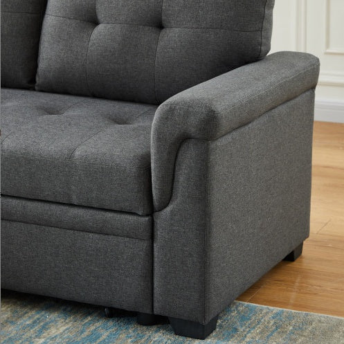 US Local Dark Gray Linen Reversible Sleeper Sectional Sofa With Storage Chaise