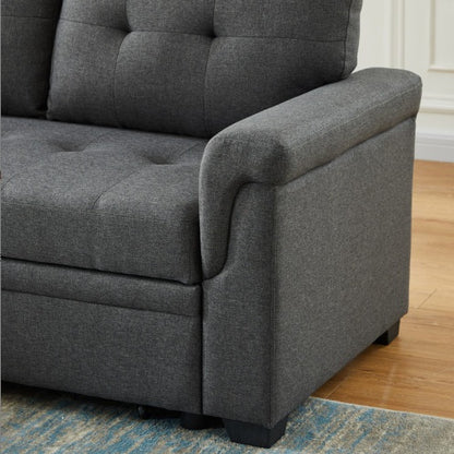 US Local Dark Gray Linen Reversible Sleeper Sectional Sofa With Storage Chaise