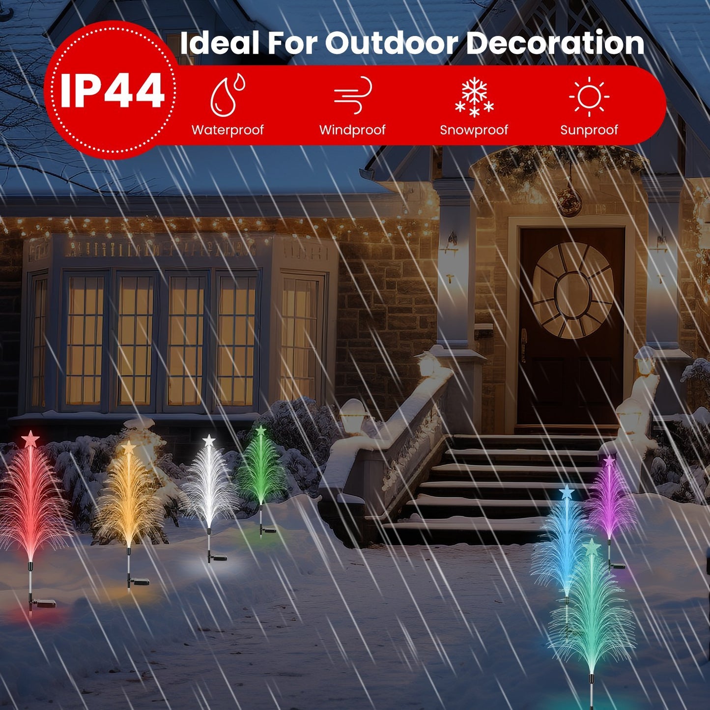 US Local 4Pack 7 Color Changing Solar Christmas Tree Lights Outdoor Optical Fiber Stake Lights Cedar Tree Lights With Topper Star IP44 Waterproof For Garden Yard Pathway Lawn