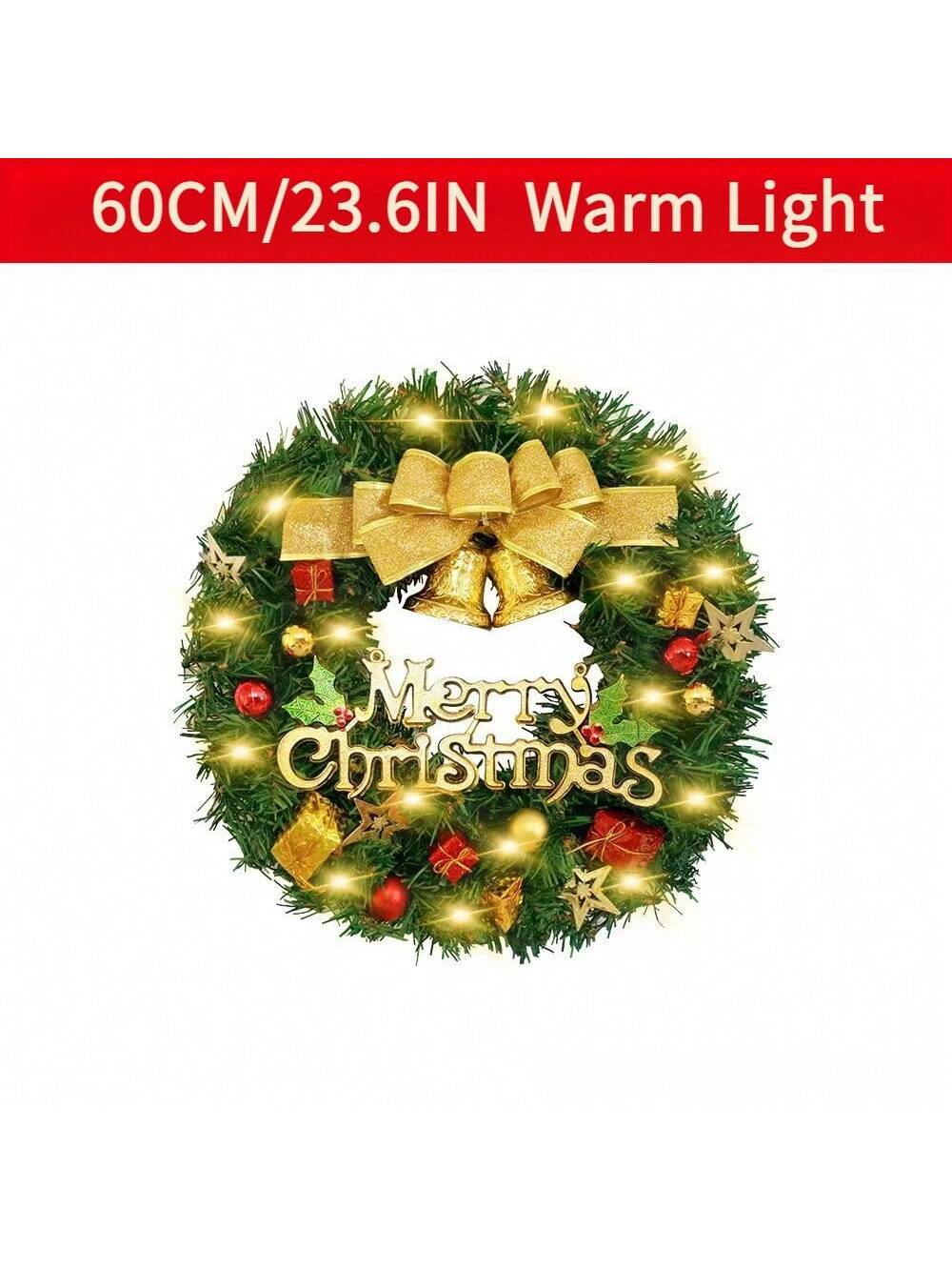 1 Piece Of 24-inch Bell-style Christmas Wreath, With Warm Light And Colored Light Options Available