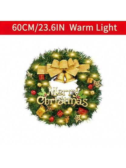 1 Piece Of 24-inch Bell-style Christmas Wreath, With Warm Light And Colored Light Options Available