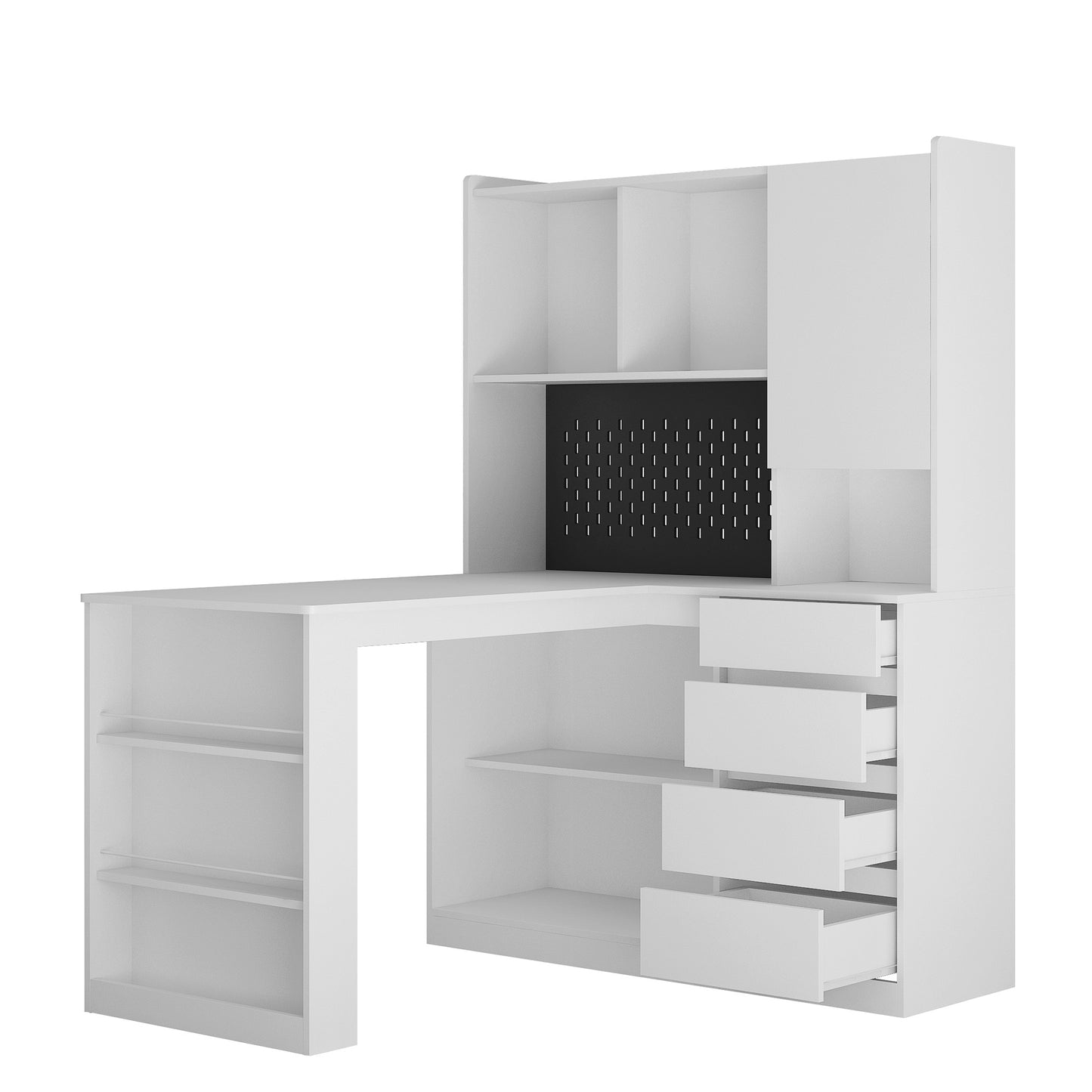 US Local L Shaped Desk With Charger,Computer Desk With Drawers,Bookshelf,with LED Light,Modern Corner Desk,Home Office Desk,L-Shaped Study Table Writing Desk,Corner Gaming Computer Desk With Storage