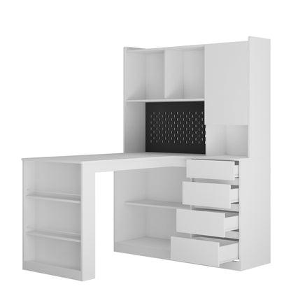US Local L Shaped Desk With Charger,Computer Desk With Drawers,Bookshelf,with LED Light,Modern Corner Desk,Home Office Desk,L-Shaped Study Table Writing Desk,Corner Gaming Computer Desk With Storage