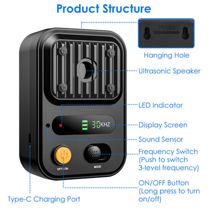 US Local Black-Green Color Options -- 1Pc Ultrasonic Anti-Barking Device Rechargeable Auto Dog Bark Control Deterrent Box Training Device IPX4 Waterproof With 3 Frequency Max 32.8Feet Sensing Distance For Most