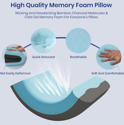 US Local 4 Inch Memory Foam Pillows, Gel Cooling Bed Pillows, Sleep Pillow, Removable Machine Washable Pillowcase,Standard Size