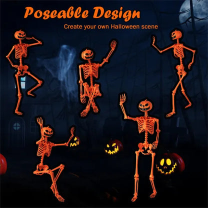 US Local 5.5ft Life-Size Halloween Skeleton With Pumpkin Head - Orange Color, Fully Poseable Joints Jaw Shoulders Knees , PP PE Material