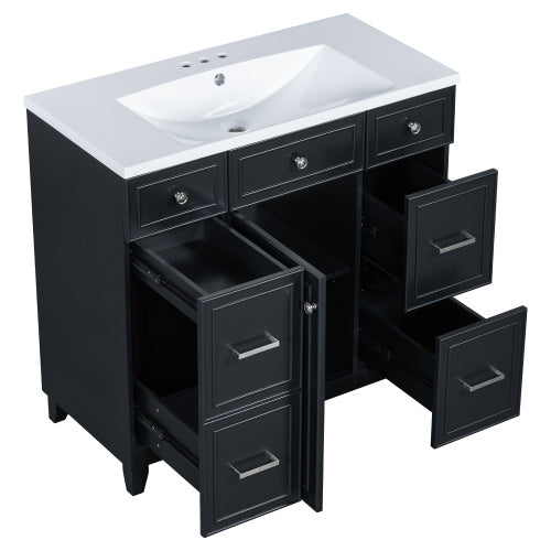 US Local 36  Bathroom Vanity Cabinet With Sink Top Combo Set , Black ,Single Sink,Shaker Cabinet With Soft Closing Door And 3 Drawers