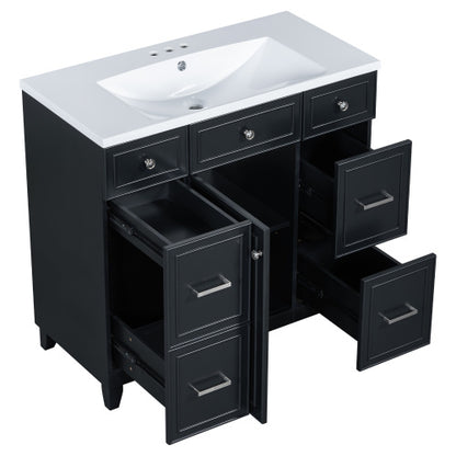 US Local 36  Bathroom Vanity Cabinet With Sink Top Combo Set , Black ,Single Sink,Shaker Cabinet With Soft Closing Door And 3 Drawers