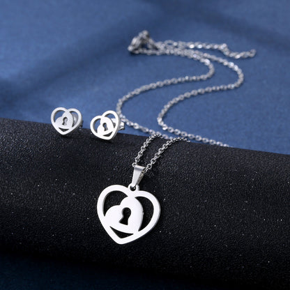 Stainless Steel Necklace Ear Stud Combination Suit