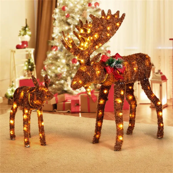 US Local 2-piece Set Lit Moose Christmas Decoration With LED Lights