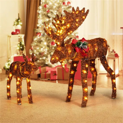 US Local 2-piece Set Lit Moose Christmas Decoration With LED Lights