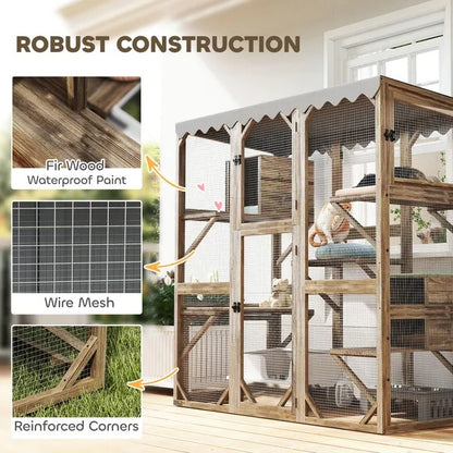 US Local Outdoor Cat Enclosure With Window Access, 5 Platforms And 2 Resting Boxes, Waterproof Roof For Multiple Cats