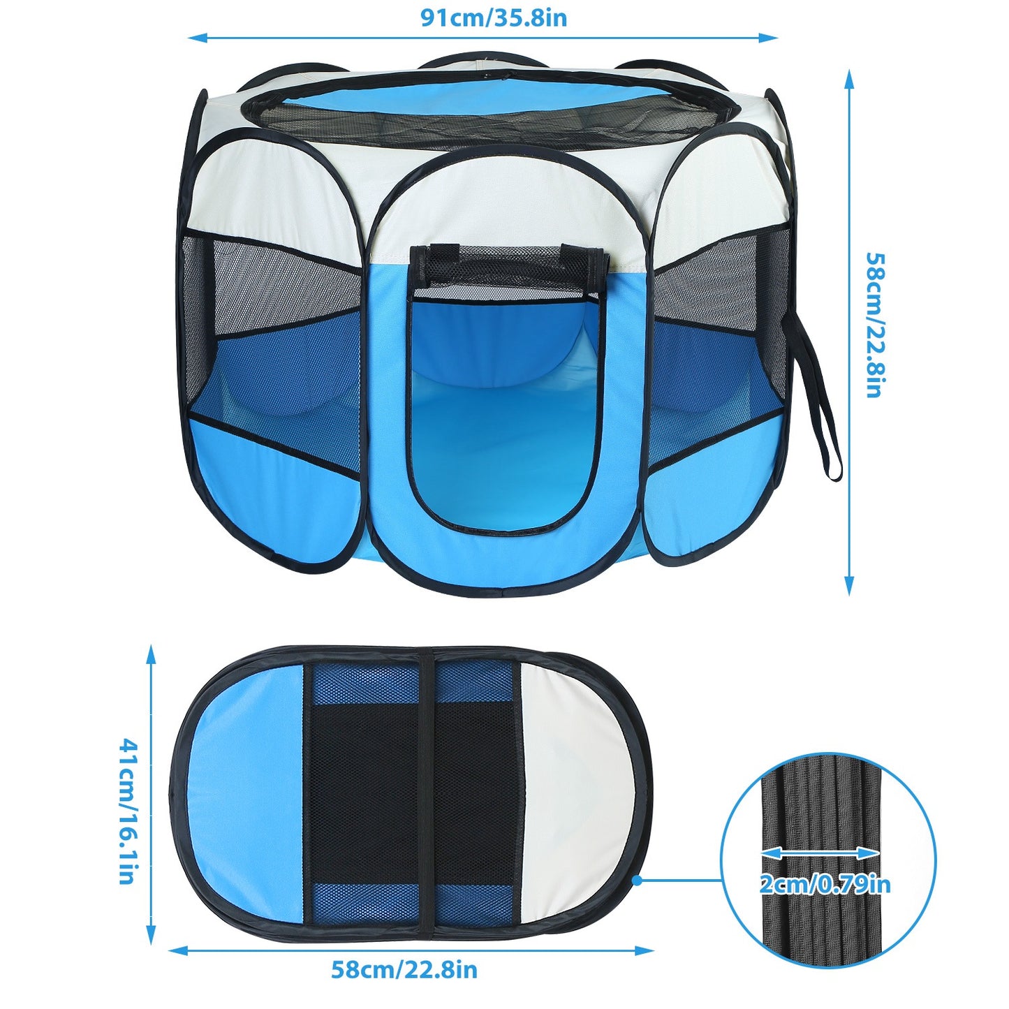 US Local Pink-Blue Options -- 1Pc Portable Foldable Pet Tent Exercise Pen Kennel Removable Zipper Top And Bottom Water Resistant Indoor Outdoor Use For Dogs Cats Other Pets