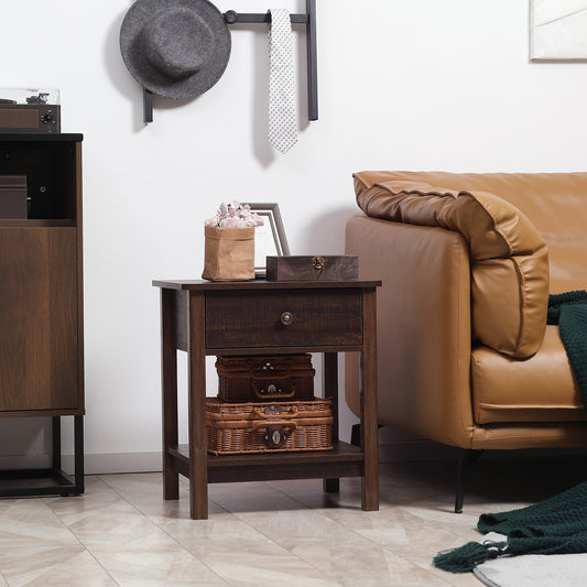 US Local Dark Brown Nightstand With Drawer And Shelves Compact Design For Small Spaces Bedroom Furniture