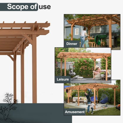US Local 12 X 16 Outdoor Gazebo Wooden Grape Pergola For Climbing Plant Support, Garden, Terrace, Backyard, Deck, Brown