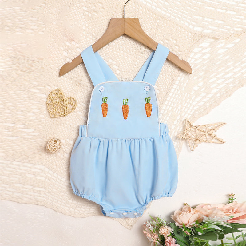 US Local Baby Comfortable Overalls Romper Carrot Embroidery With Adjustable Straps And Snap Closure For Spring Summer