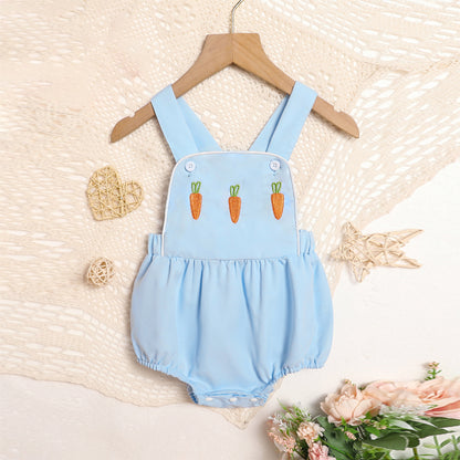 US Local Baby Comfortable Overalls Romper Carrot Embroidery With Adjustable Straps And Snap Closure For Spring Summer