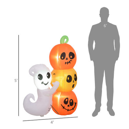 US Local HOMCOM 5ft Inflatable Halloween Decoration Ghost And Pumpkin, Blow Up Outdoor LED Yard Display, Waterproof