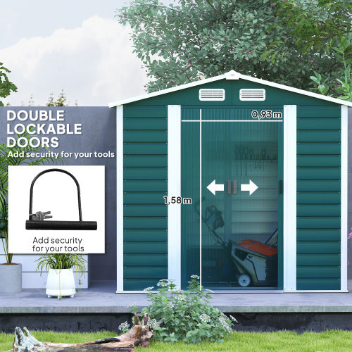 UK Local Outsunny 7 X 4ft Garden Shed, Easy To Assemble, Upgraded Galvanised Steel Frame With Foundation Kit, Double Doors With Lock, Outdoor Metal Shed With Vents And Gloves, Garden Storage Shed, Green
