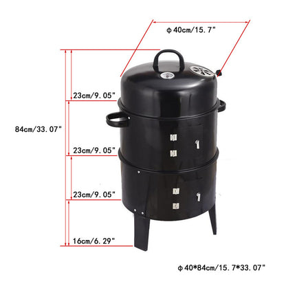 Double Layer Smokeless BBQ Grill & Braising Oven - Vertical Charcoal Smoker For Effortless, Healthy Outdoor Cooking With Minimal Grease Smoke