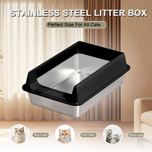 US Local Oversized Stainless Steel Litter Box, Semi-enclosed Splash-proof And Leak-proof Design, Removable Lid, Suitable For Big Cats, And More