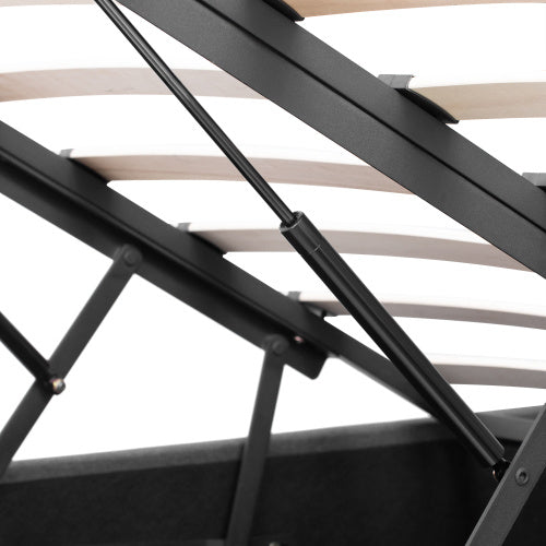 UK Local 5ft King Bed Frame With Hydraulic Storage, Linen Upholstered Bed With Concealed Headboard Storage And Drawers, Button Tufted Headboard With Charging Station And LED Night Light, Grey