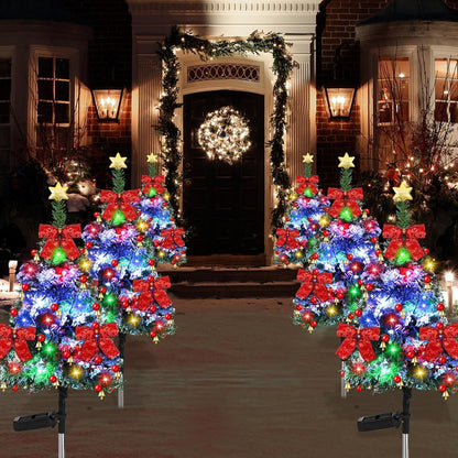 US Local 2pcs Solar Christmas Cedar Tree Lights Outdoor Lawn Ground Plug Patio Landscape Balcony Christmas
