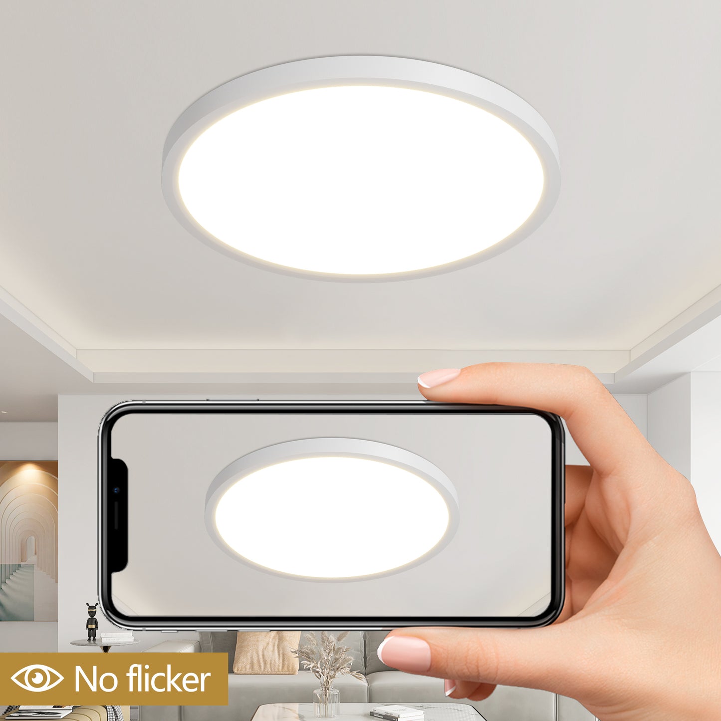 US Local 16inch Flush Mount Ceiling Light, 32W 3520LM 5CCT Selectable, Dimmable LED Ceiling Light Fixture For Kitchen Bedroom Living Room, Modern Low Profile Style