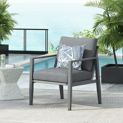 US Local Gray Aluminum Lounge Chair With Sleek Rope Accents And Comfortable Cushions, Perfect For Modern Outdoor And Indoor Spaces