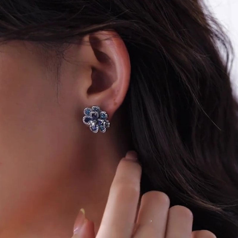Women's Fashion Blue Flower Stud Earrings