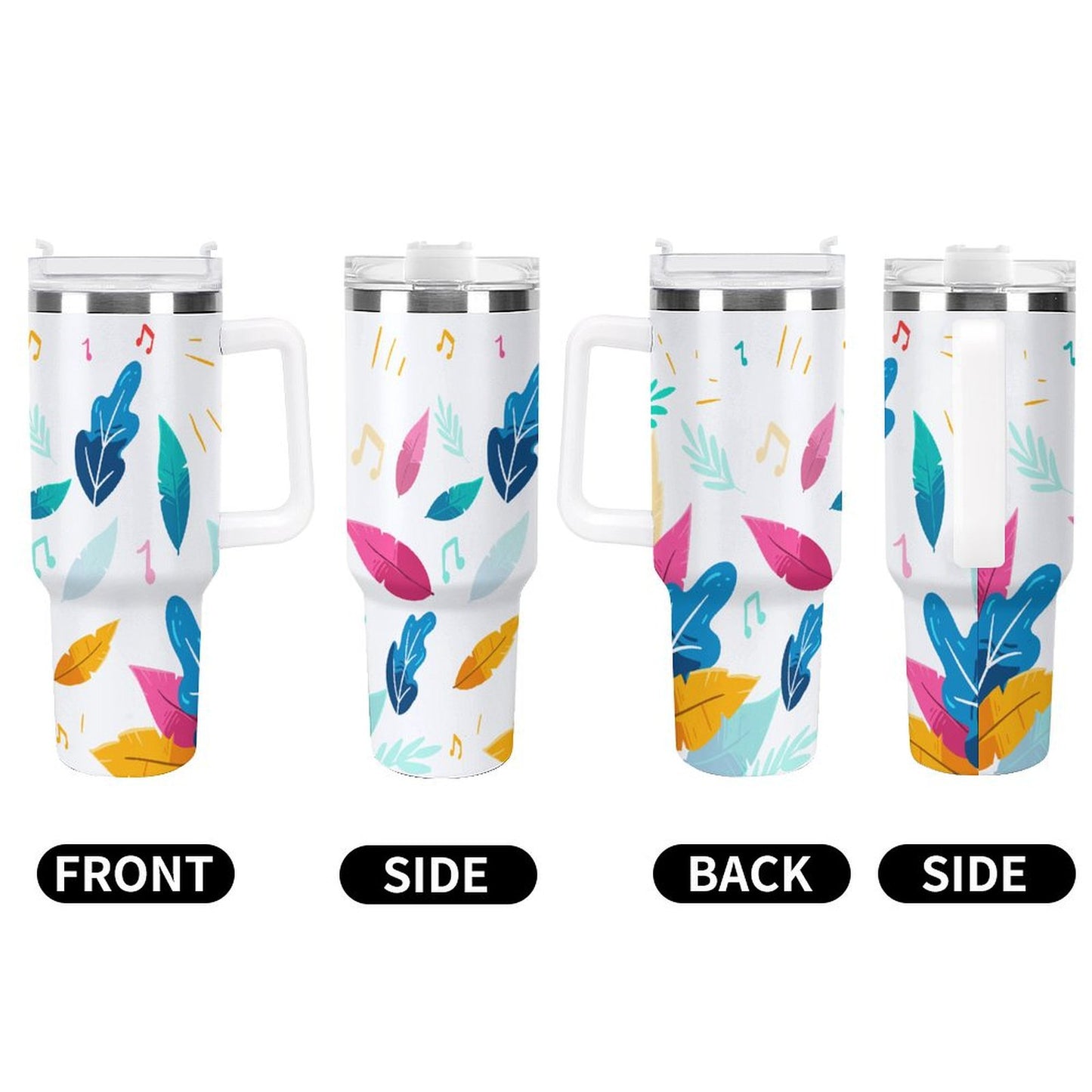 PHDT00491 POD US Local Tumbler 40oz Large Capacity Car Cup Feathers, Music