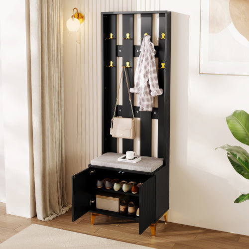 UK Local Wardrobe Set With Shoe Bench And Cushion, Wardrobe Front With Hooks, Shoe Cabinet With Drawers And Doors