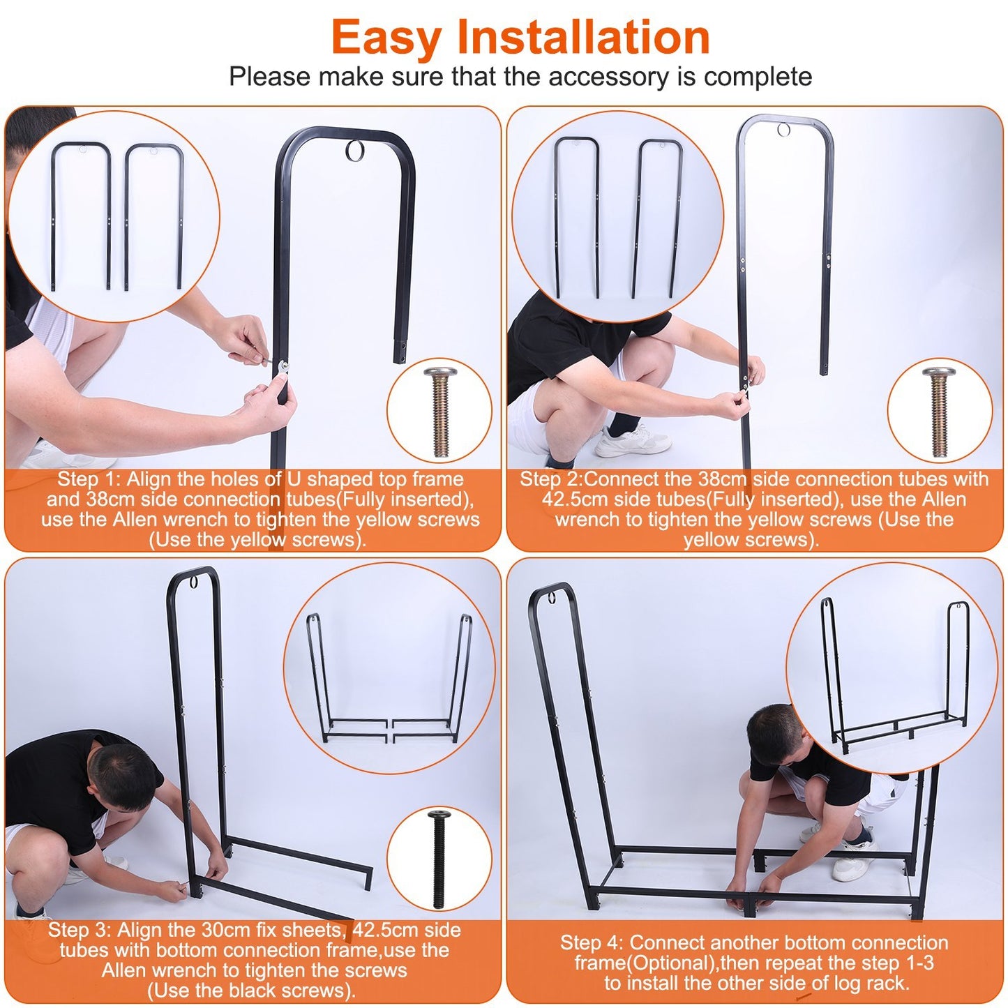 US Local 1 Pc Firewood Log Rack 2500LBS Iron Wood Lumber Storage Stacking Rack 4.03ft Heavy Duty Pile Lumber Storage Holder For Fireplace Firepit