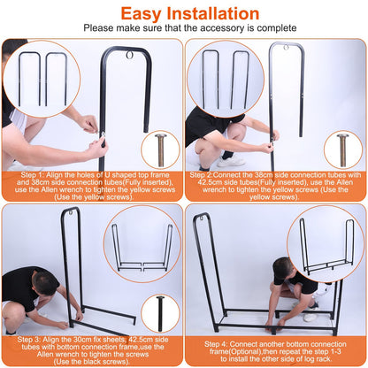 US Local 1 Pc Firewood Log Rack 2500LBS Iron Wood Lumber Storage Stacking Rack 4.03ft Heavy Duty Pile Lumber Storage Holder For Fireplace Firepit