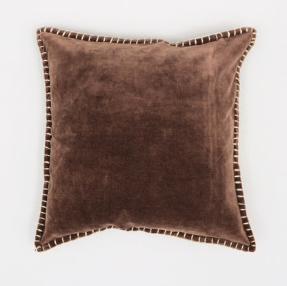 US Local Stonewashed Cotton Velvet Throw Pillow With Decorative Handstiched Edges-19X19 Inch