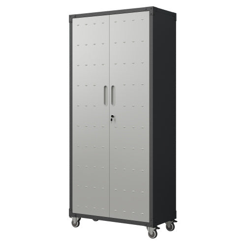 US Local 71 Metal Garage Storage Cabinet With Wheels - Heavy-Duty Tool Storage Cabinet For Home, Office, School, And Garage Organization, Black Gray