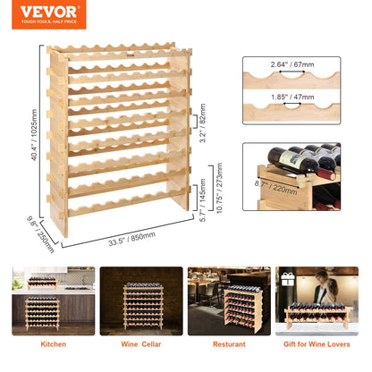 US Local VEVOR 72 Bottle Stackable Modular Wine Rack Bamboo Wood Display Shelf 8-Tier