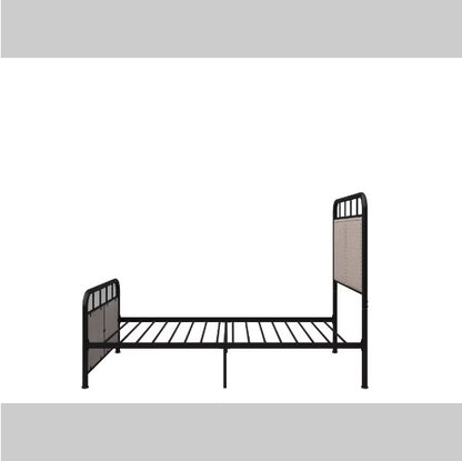 US Local Double-size Linen Upholstered Platform Metal Bed Frame