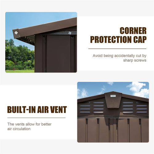 US Local Outdoor Storage Shed 10'x8', Metal Tool Sheds Storage House With Lockable Double Door,Large Bike Shed Waterproof For Garden,Backyard,Law Brown