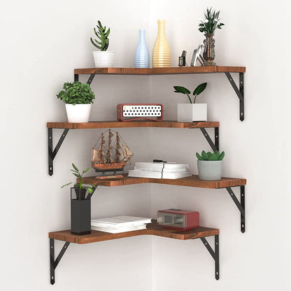 US Local 4Packs Per Set Corner Floating Shelf Wall Mount Display Storage Shelf Organizer Wood Metal Bedroom Living Room Decoration