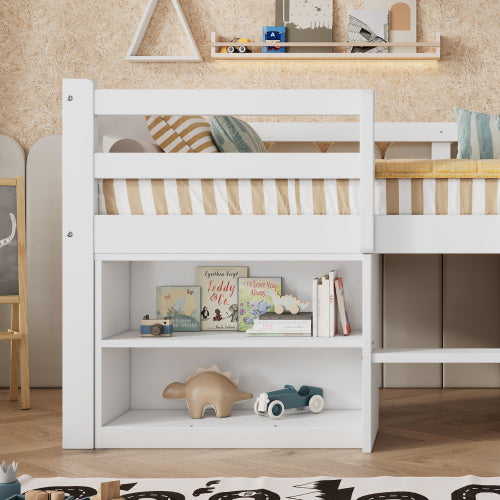 UK Local Wooden Bed, Storage Bed , Children S Bed, 3ft Single Bed 90x190cm, Safety Guardrail, Two Drawers With Slides, Two Storage Compartments, Pine Wood  Particle Board, White