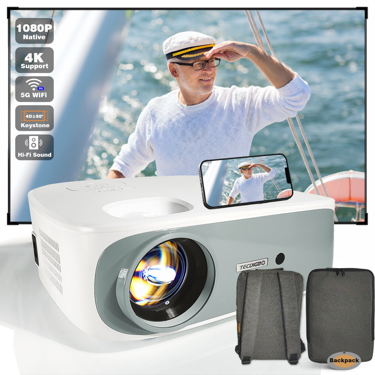 US Local 4K True 1080P High-definition Projector C55 White US