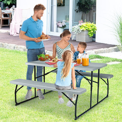 US Local Indoor And Outdoor Folding Picnic Table Bench Set With Wood-like Texture